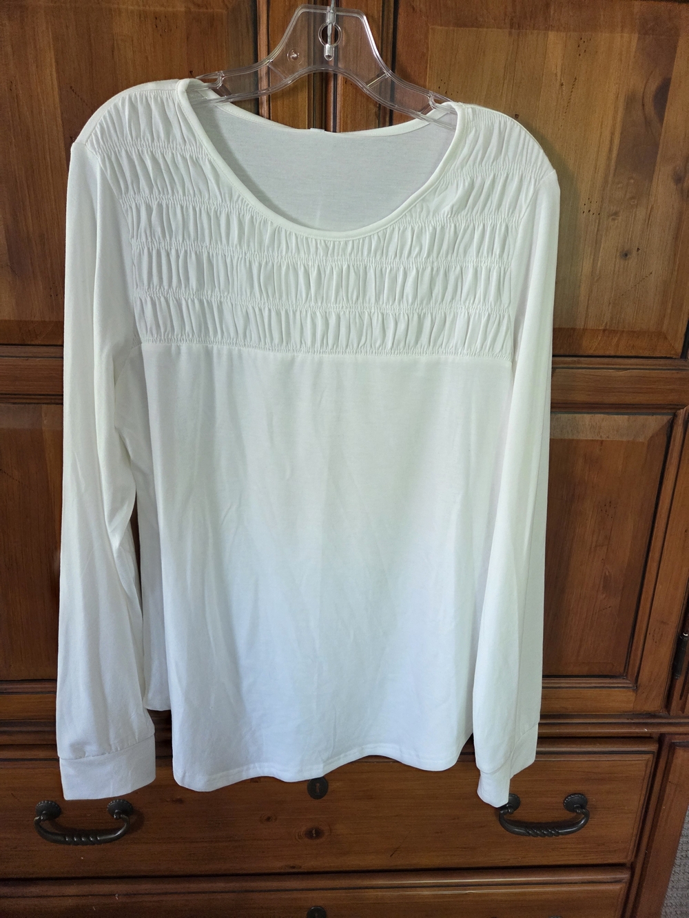 Smocked Yoke Long-Sleeve Tee - White Anrabess Large Cream